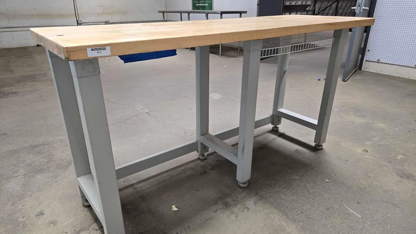 BUTCHER BLOCK TABLE WITH STEEL BASE