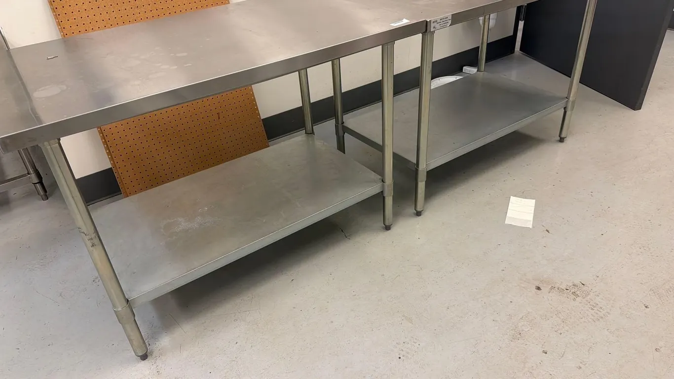 (2) STAINLESS STEEL TABLES, each with lower shelf