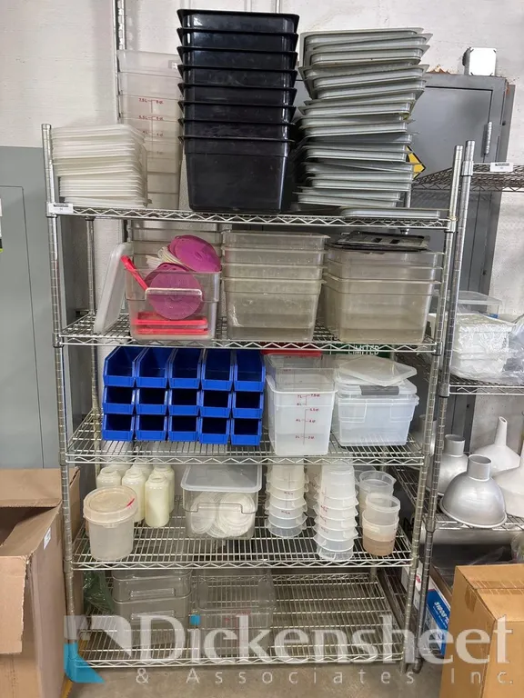 PLASTIC STORAGE CONTAINERS AND WIRE RACK