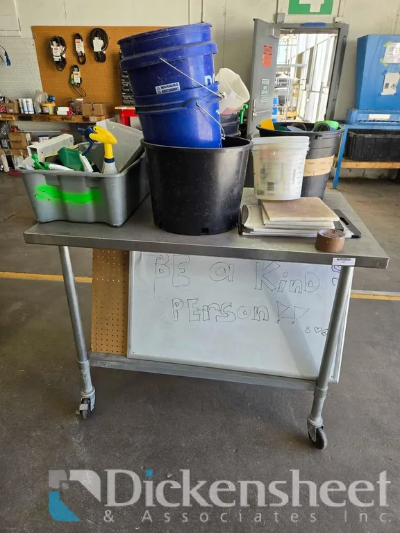 STAINLESS STEEL TABLE WITH CONTENTS