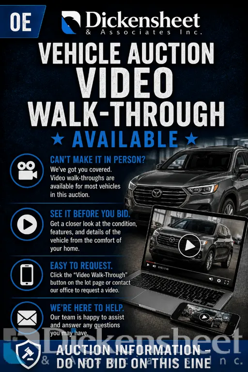 VEHICLE AUCTION VIDEO WALK THROUGH AVAILABLE: