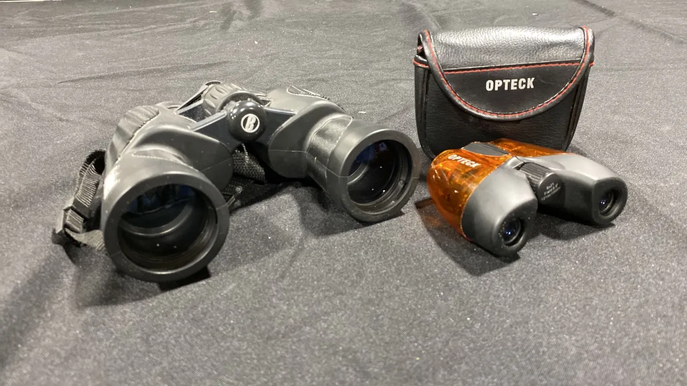 BUSHNELL 13-2412, H2O 12X42 PORRO PRISM BINOCULARS & OPTECK ORANGE 8X21 SMALL BINOCULARS