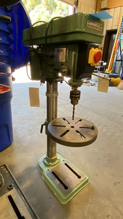 GENERAL INTERNATIONAL 75-030 M1 GREEN SINGLE PHASE ELECTRIC INDUSTRIAL FLOOR STANDING DRILL PRESS