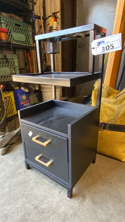 BLACK 2 DRAWER COMMERCIAL ESTHETICIANS EQUIPMENT PEDESTAL WITH CONTENTS
