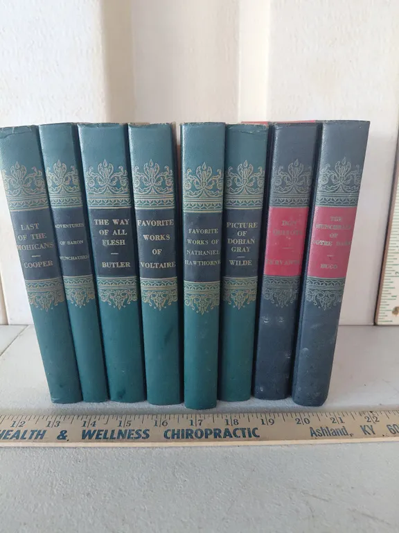 8 Vintage De Luxe Editions Club Hardback Books-Last Of The Mohicans, Adventures Of Baron, The Way Of