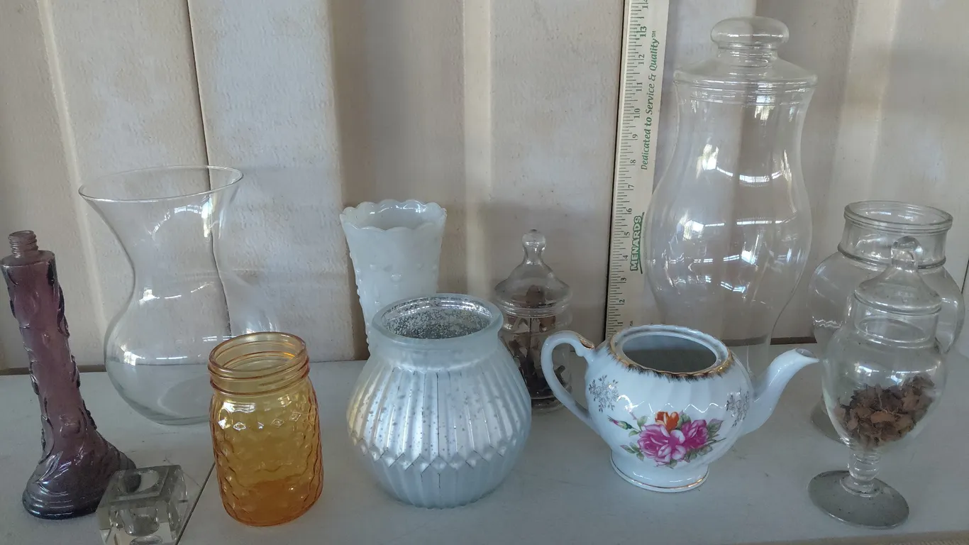 Glassware-Vases, Jars, Purple Bottle, Etc.