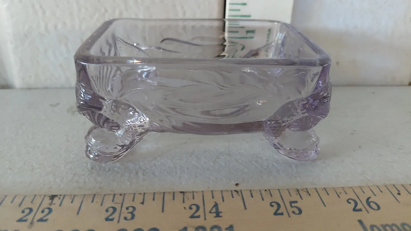 Vintage Cambridge Caprice Clear Glass Fish Foot Trinket Box, No Lid