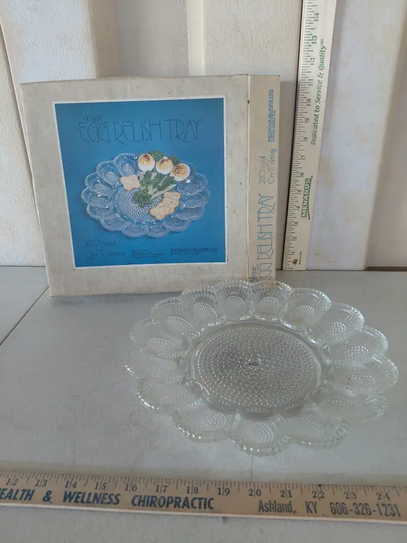 Vintage Indiana Glass Egg Relish Tray 2410 Crystal 11" W/Original Box