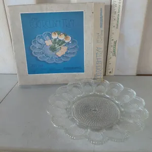 Vintage Indiana Glass Egg Relish Tray 2410 Crystal 11" W/Original Box