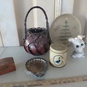 Decor Plate, Woven Basket, Ceramic Hand Painted Bunny, Wood Trinket Box, Etc.