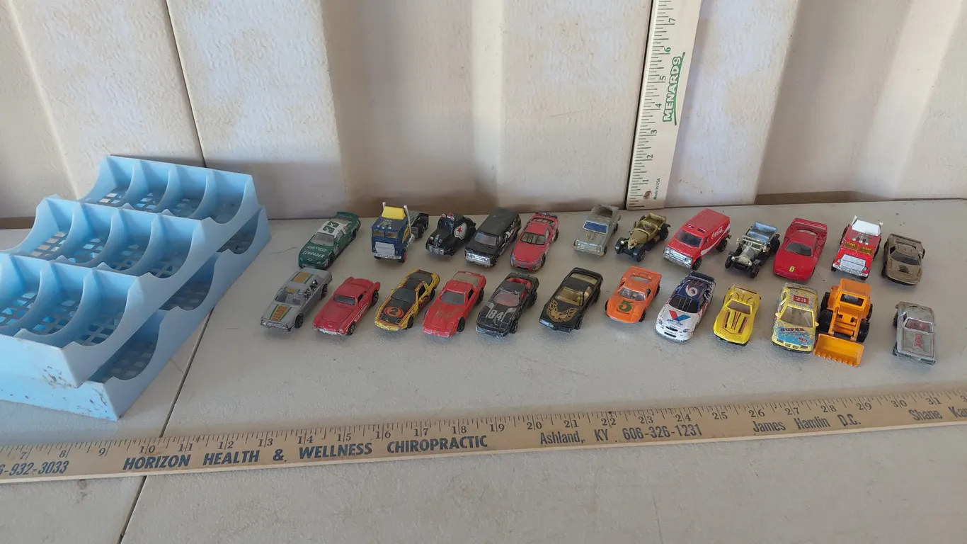 2 Plastic Trays & Assorted Cars-Hong Kong, Road Champs, Majorette, Maisto, Etc.