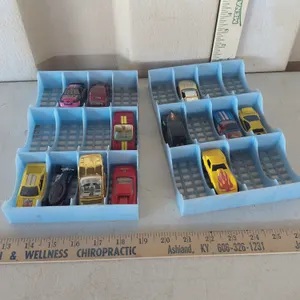 2 Plastic Trays & 12 Assorted Hot Wheels Cars