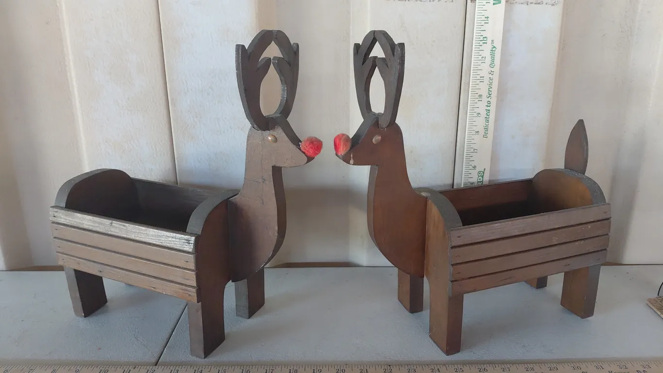 2 Wood Reindeer Decor Boxes