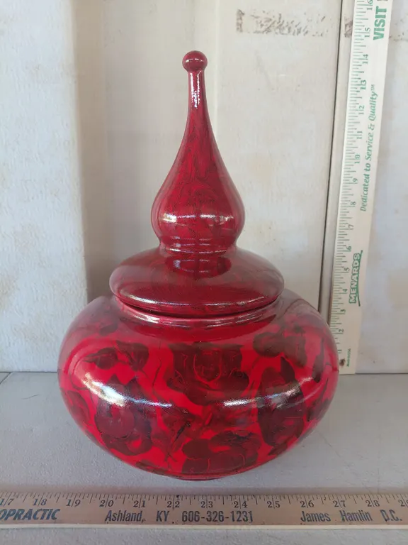 Vintage Italian Empoli Style Ceramic Circus Tent Style Spire Lid Jar
