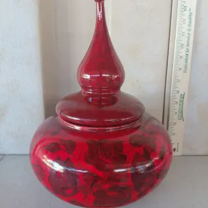 Vintage Italian Empoli Style Ceramic Circus Tent Style Spire Lid Jar