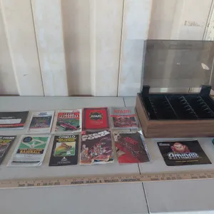 Atari Game Holder, 1983 Popeye Game (Has Damage), & Booklets-Super Challenge Baseball, Othello, Nigh