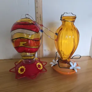 vintage Hand blown glass hummingbird feeders