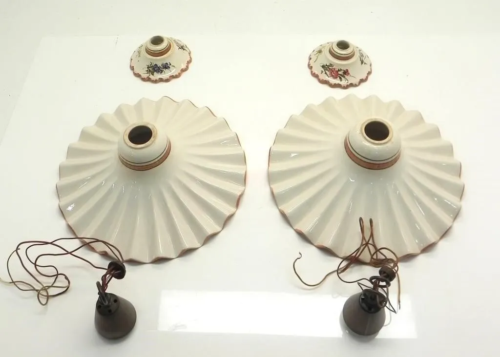 2 RUSTIC PLEATED CERAMIC PENDANT LAMP SHADES