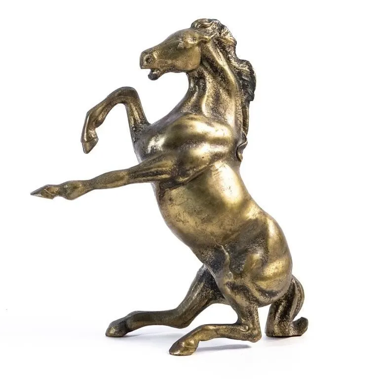 MID CENTURY BRASS REARING HORSE FIGURINE