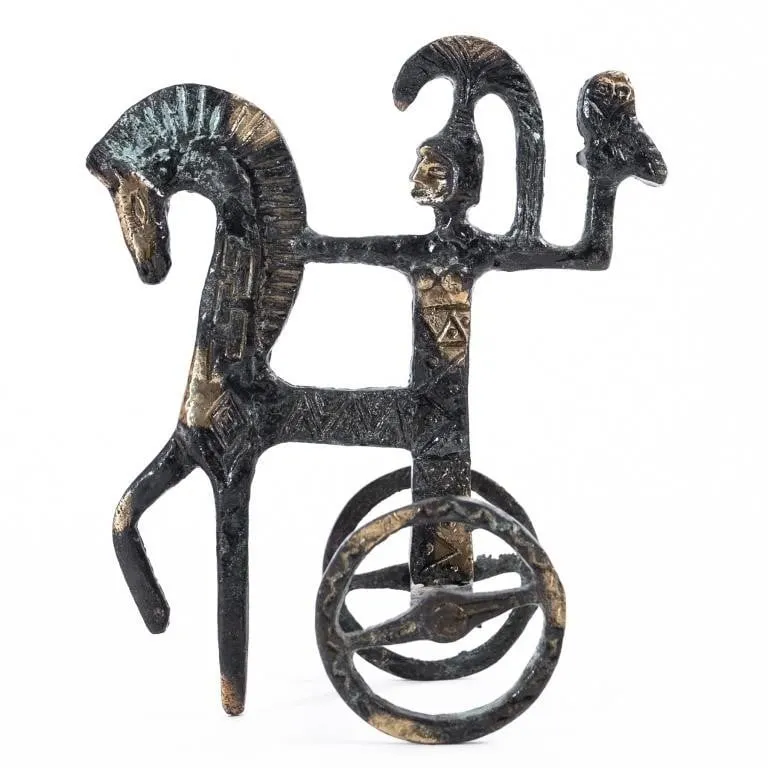 BRASS ETRUSCAN HORSE & CHARIOT SCULPTURE