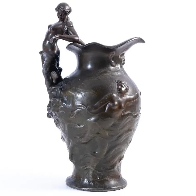 SIGNED CHARLES PERRON SPELTER PITCHER