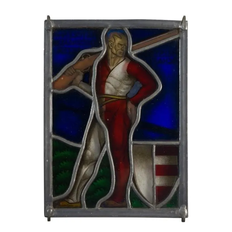 FRITZ HAUFLER SWISS ART DECO STAINED GLASS PANEL