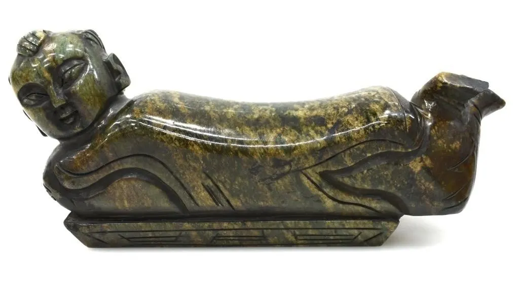 YUZHEN / SHIZHEU RECLINING BOY STONE HEADREST
