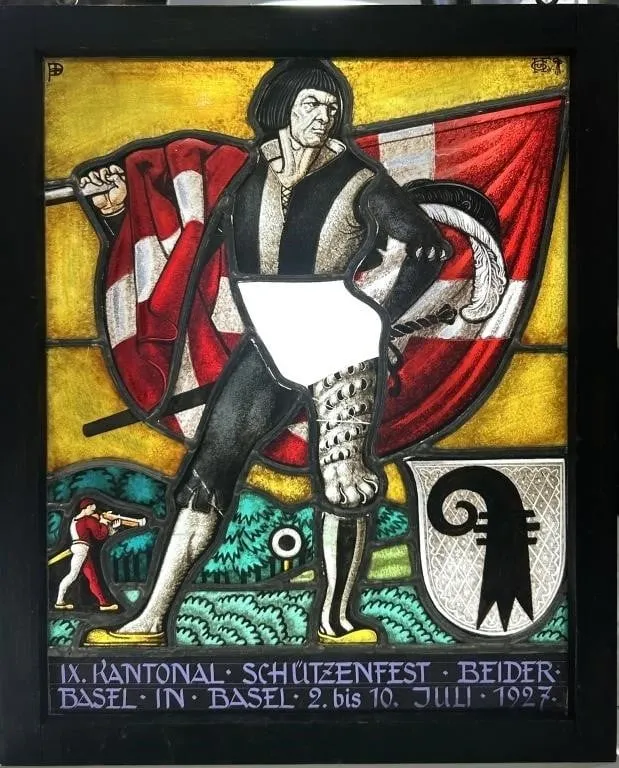 FRITZ HAUFLER 1927 SWISS STAINED GLASS PANEL