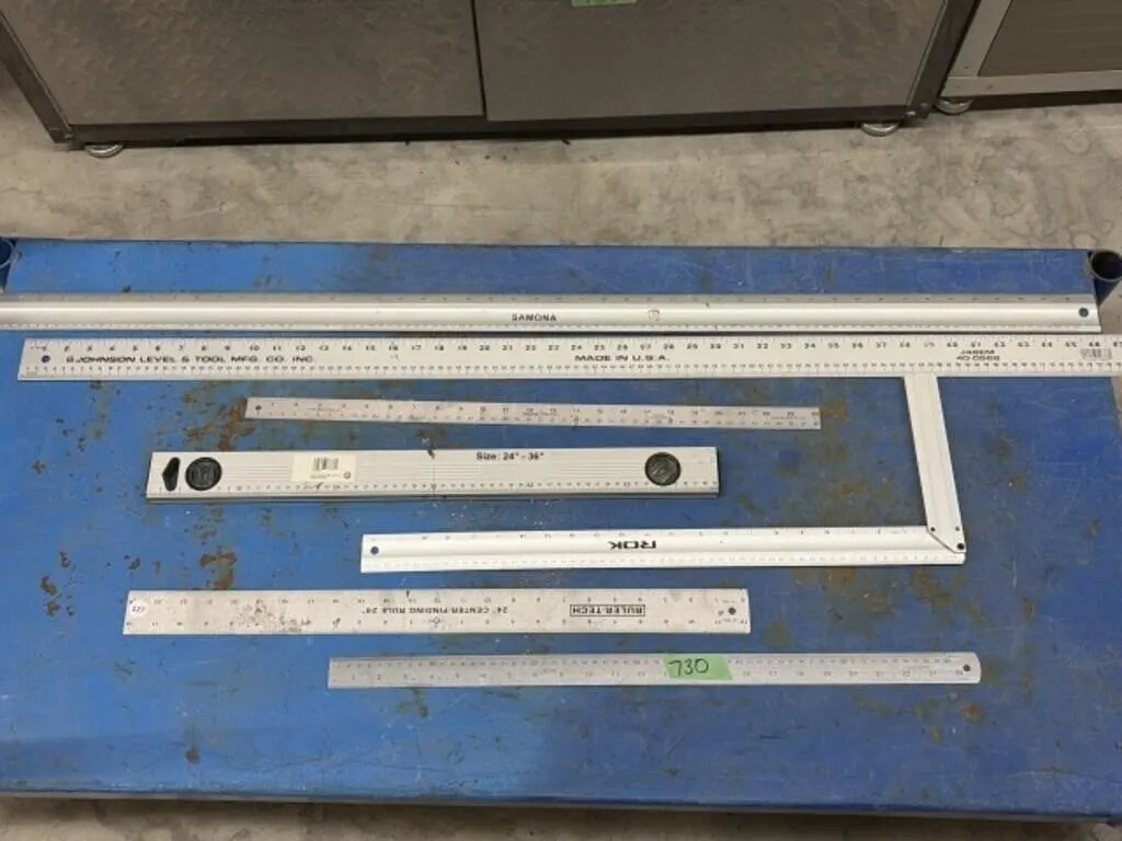 Assorted Steel Rulers, Squares And Level