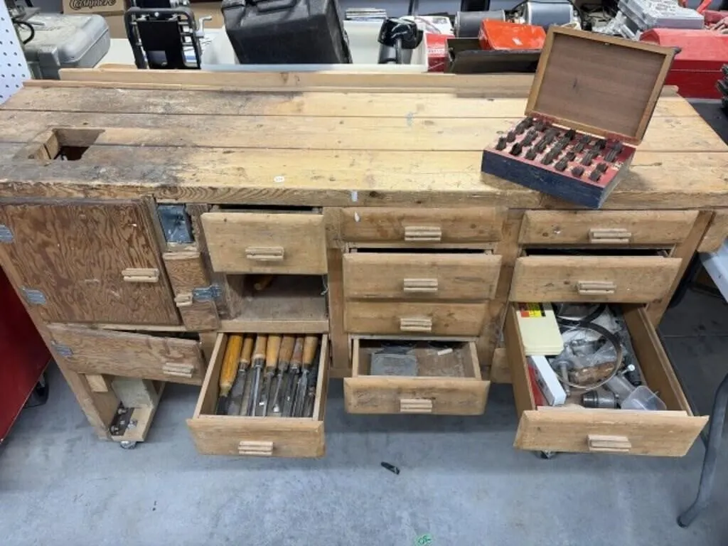 Wooden Workbench With Storage - Contents Included