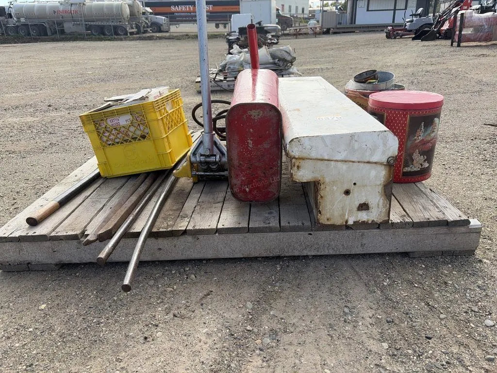 Pallet of Crowbars, Tool Box with Tools & More