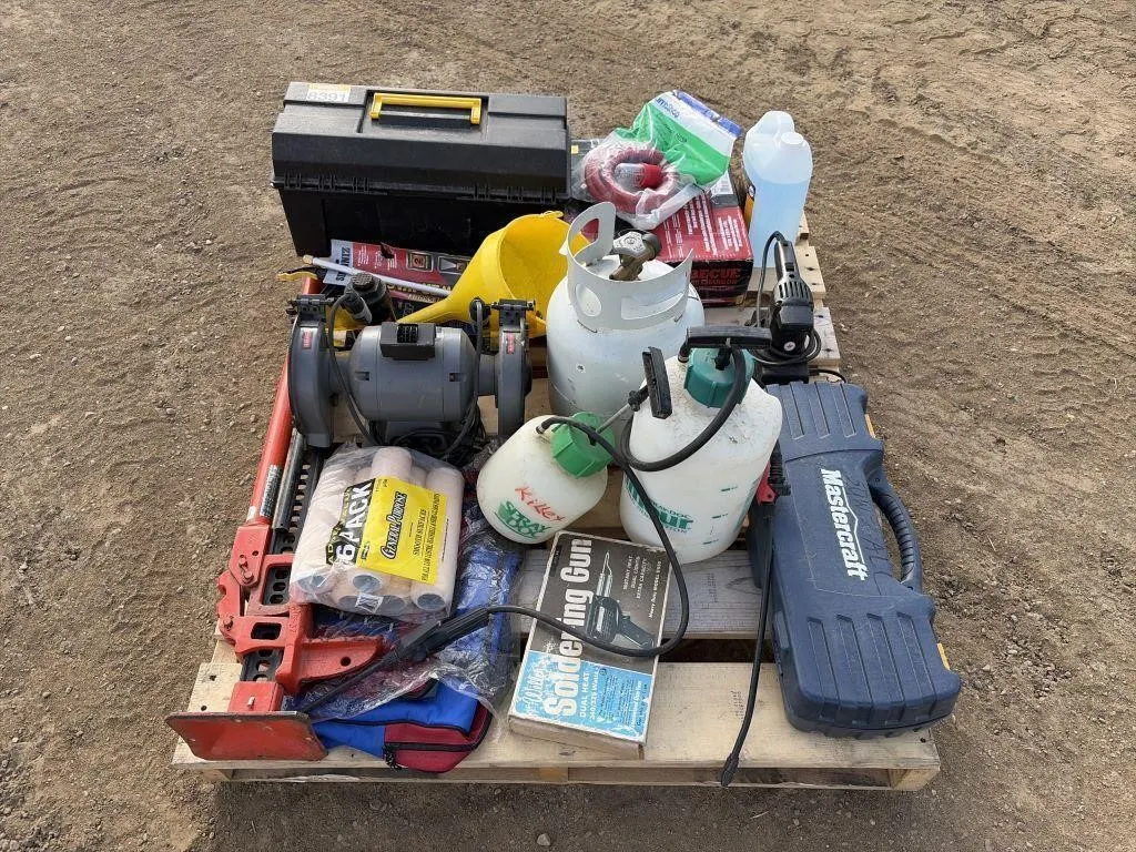 Pallet of Bench Grinder, Farm Jack & More