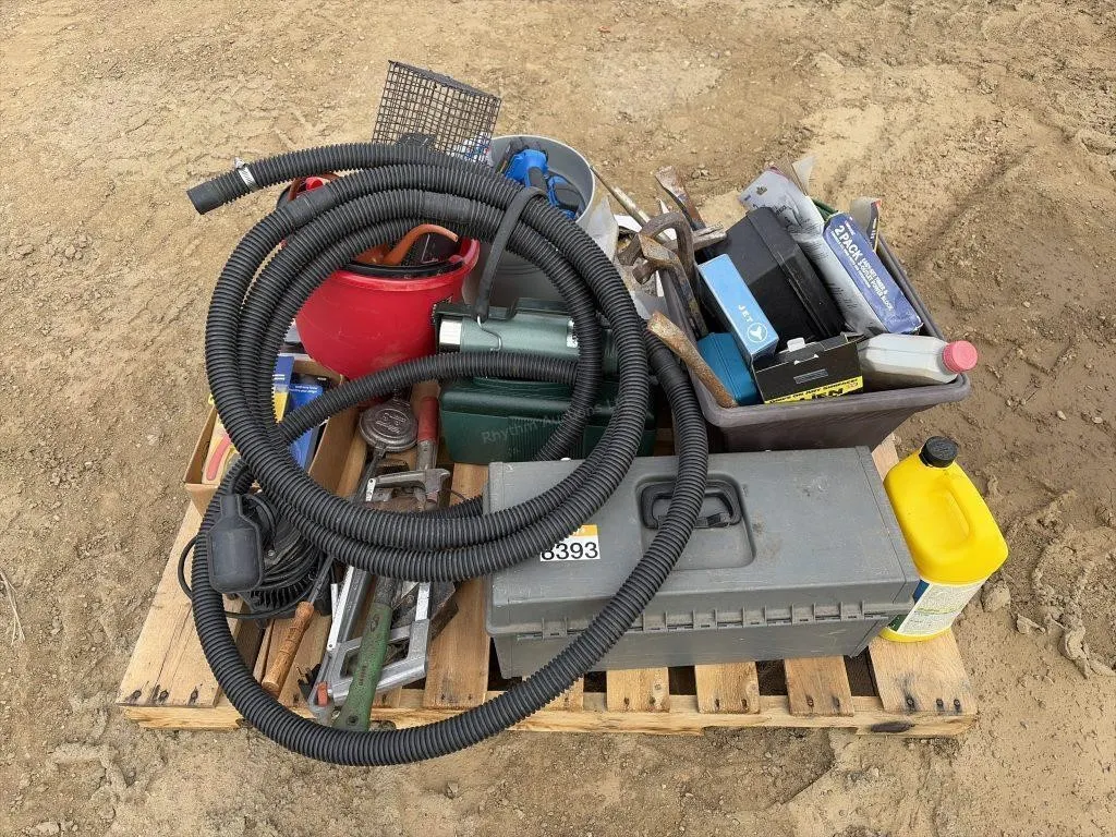 Pallet of Tool Box with Tools, Pry Bars & More