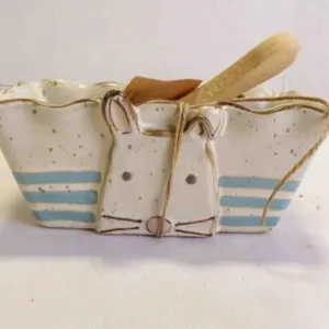 "Mud Pie" Easter Bunny Stoneware Dip Bowl w/Knife