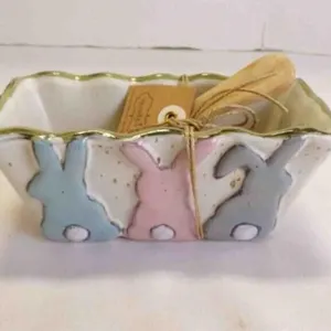 "Mud Pie" Easter Bunny Stoneware Dip Bowl w/Knife