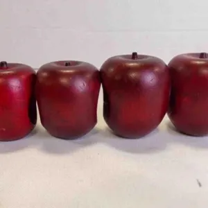 4 Wood Deep Red Apple Napkin Ring Holders