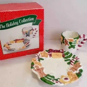 Vintage "Cook's Bazaar" Holiday Ceramic Snack Set