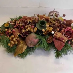 Holiday Floral Swag 3-Candle Holder Centerpiece