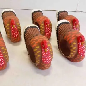 6 Wood Holiday Turkey Napkin Ring Holders