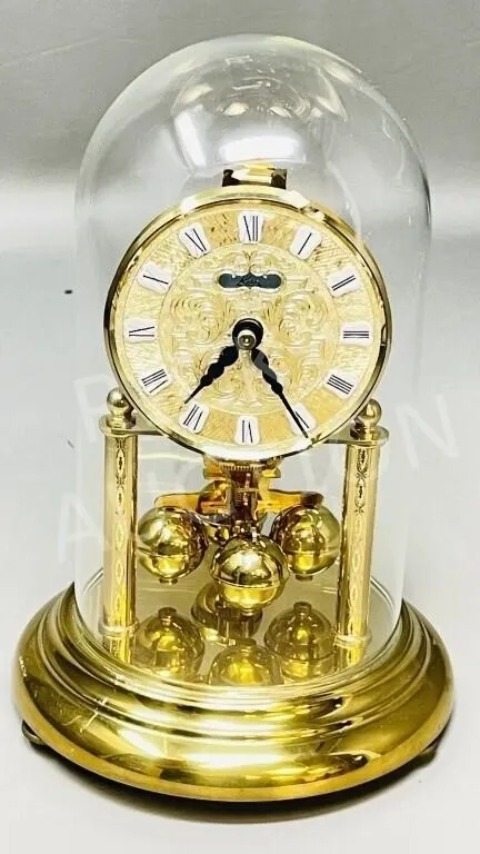 Kern brass mantle clock w/ glass dome - 8" tall