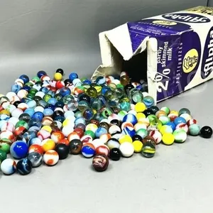 vintage marble collection in milk carton