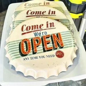 3 tin "Come in We're OPEN" signs - 16" wide