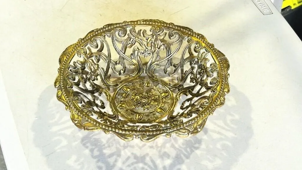 Italian brass bowl w/ rose theme - 10"