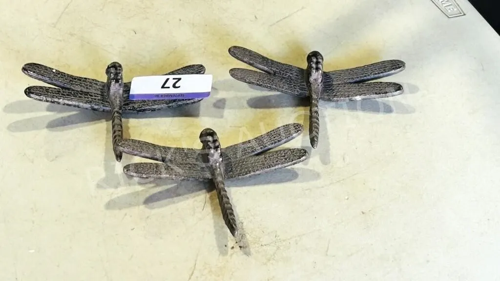 3 cast metal dragon flies - 6" w x 4" long