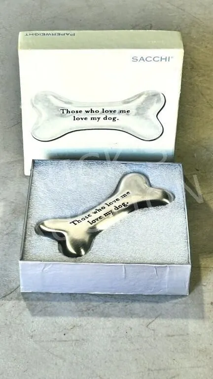 Sacchi metal dog bone paperweight - 5" long