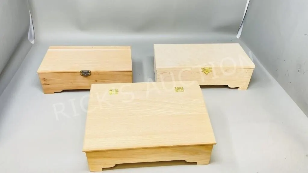3 hand crafted wooden trinket boxes