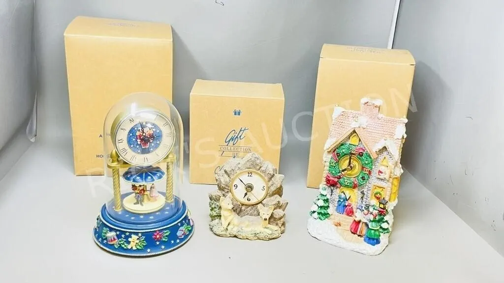 3 Avon ornamental clocks - orig boxes