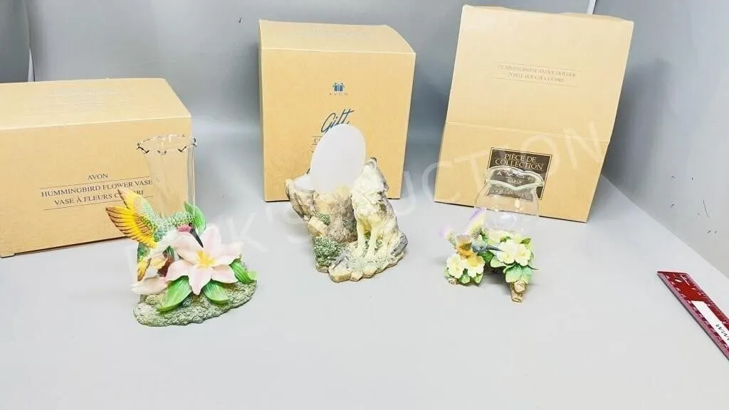 3 Avon items - 2 candle holders & 1 vase