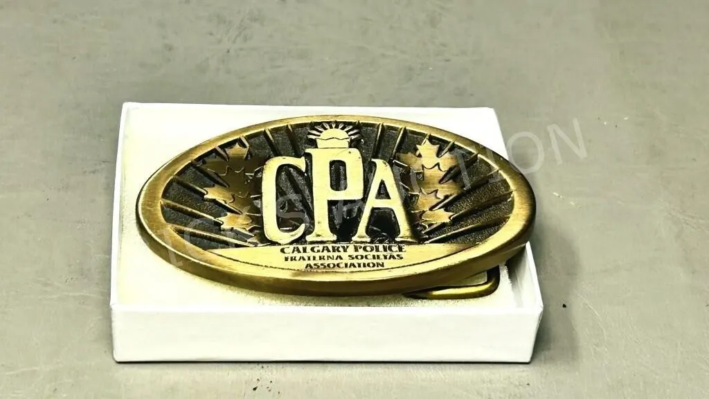 custom crafted CPA brass belt buckle - 3 1/2" L
