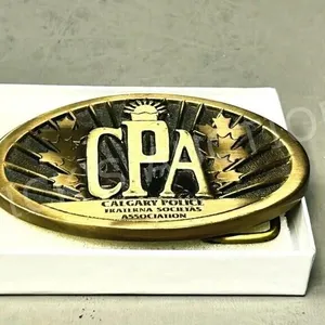 custom crafted CPA brass belt buckle - 3 1/2" L